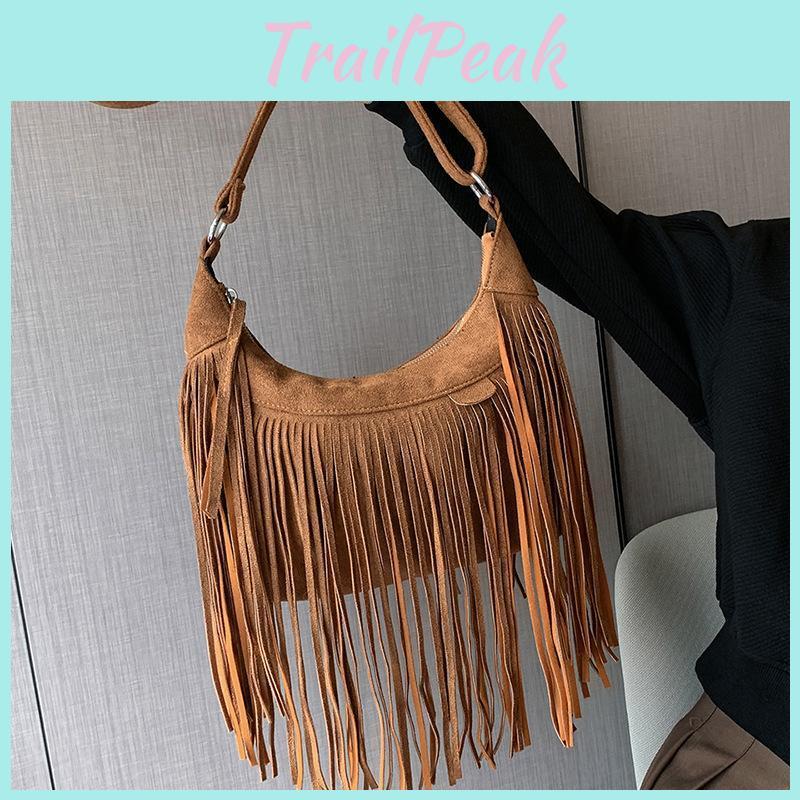 Womens Retro Popular Bag New Ladies Shoulder Bag Simple Crossbody Bag Tassel Largecapacity Bag Female