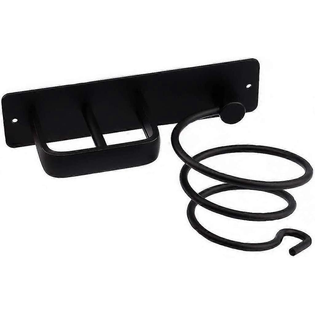 Hair Dryer Rack Black Aluminum Bathroom Hair Dryer Holder Kitchen Hanging Rack Beauty Care Tools Wall Mount Styling Organizer Storage Basket Less