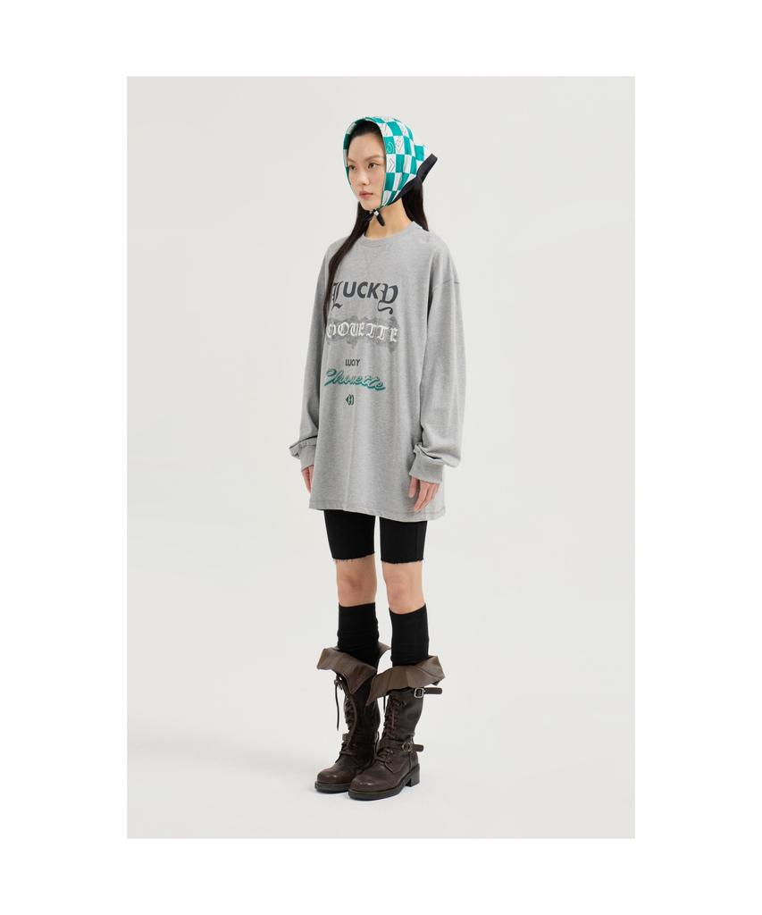 LUCKY CHOUETTE Print Point Long Length Long-Sleeved T-Shirt (Melange Gray) Lftas25190Gym