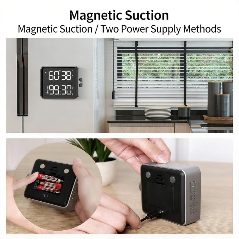 USB Charging Digital Timer With Double Screen LED Display Countdown Magnetic Back Adjustable Volumes For Cooking Workouts