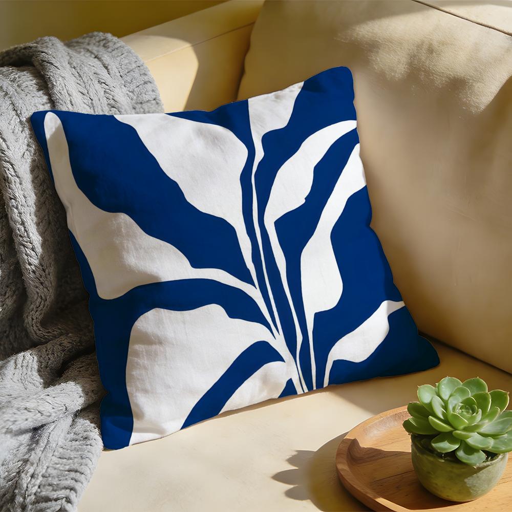 Cushion Cover Washed Linen Soft Breathable Decorative Case for Sofa Home Pillow Cover Elegant Blue Floral