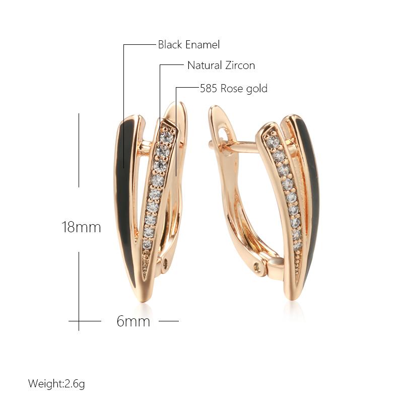 Fashion Women Dangle Earrings  Rose Gold Geometry Black Enamel Natural Zircon Earrings High Quality Daily Jewelry