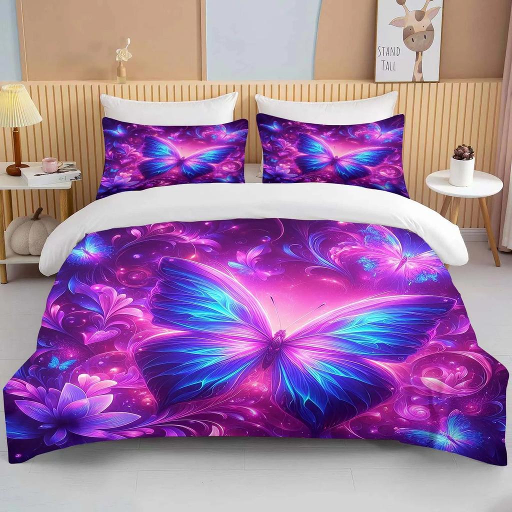 Neon Romantic Butterfly Roses Print Bedding Set Duvet Cover with Pillowcases Adult and Children gift Bedding Set Luxury lounge