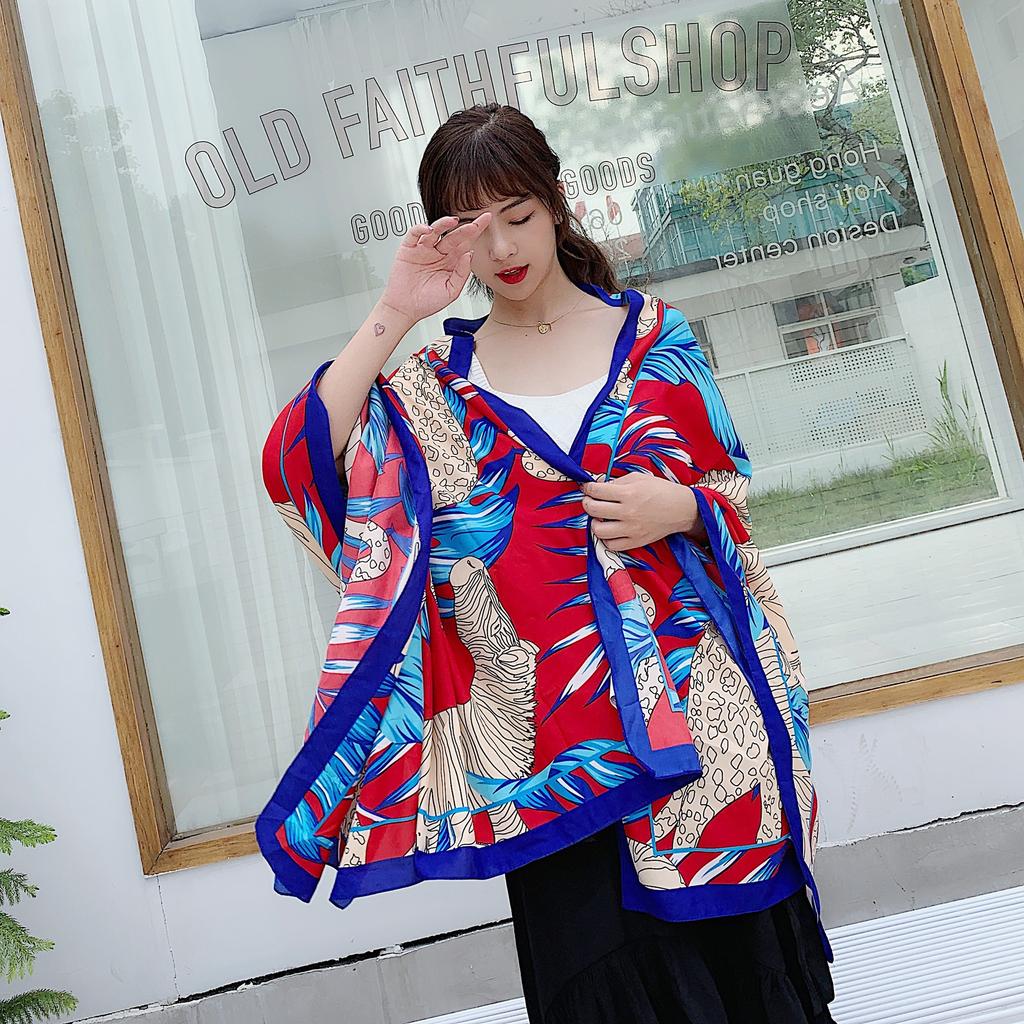 Summer Sunscreen Shiawl Kerchief Fashion Sailboat Small Hijab Scarf Print Shawls Popular Sunscreen Silk Scarves Headcloth