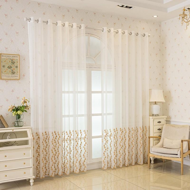 Embroidered Leaf Sheer Curtain Panel Modern Minimalist Window Treatment Living Room Dining Bedroom