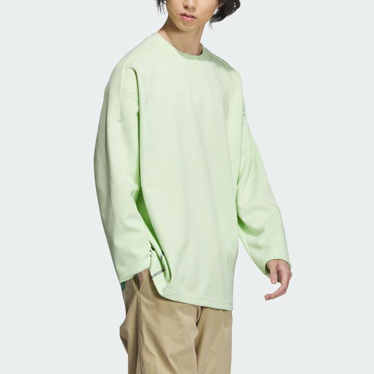 Adidas Solid Color Logo Sports Casual Crew Neck Long Sleeve T-Shirt Men T-Shirts Lime-Green JJ1347
