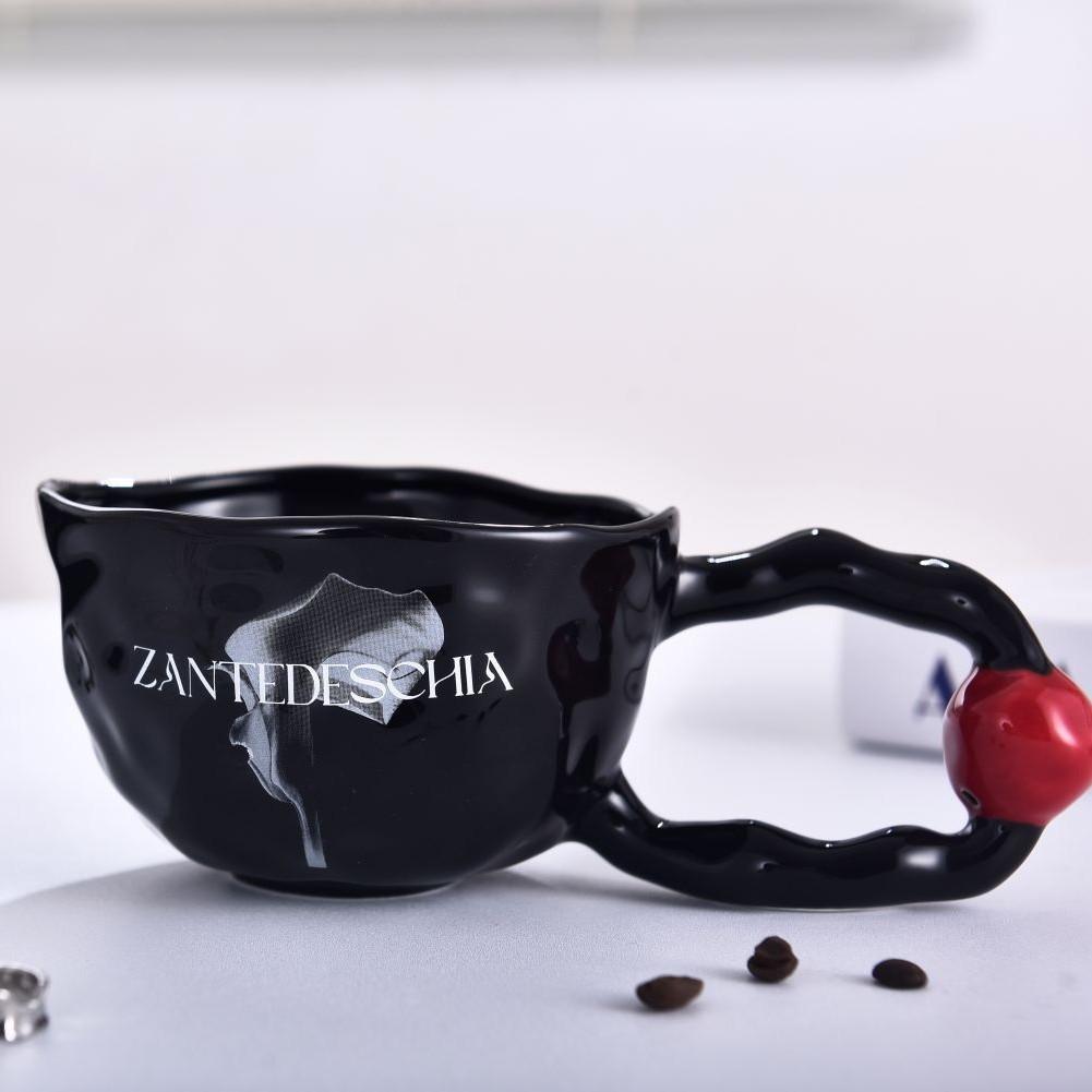 Ball Handle Ceramic Mug, Simple Black And White High-Value Coffee Cup, Office Home Drinking Cup 350ML