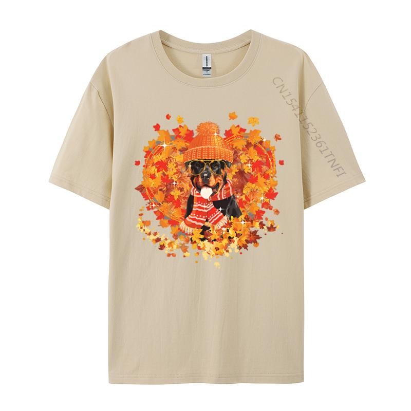 Rottweiler Dog Fall Pumpkin Autumn Tshirt Men Cute Printed Tshirts Adult Funny Tee Shirts Black Shirt Graphic Tees