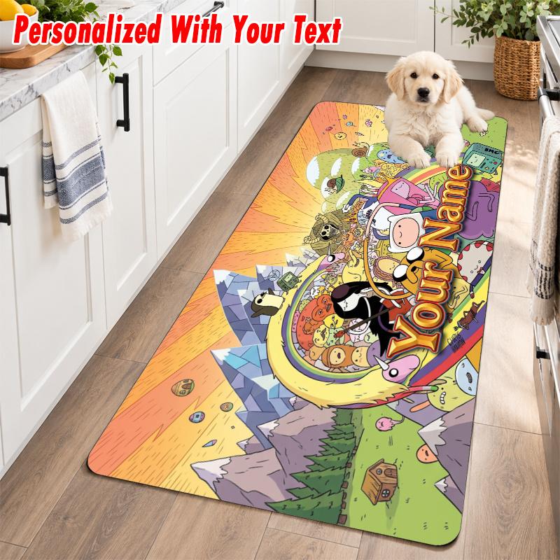 Adventure Time cartoon Custom Text Flannel Floor Rug Soft Kitchen Mat Personalized Non Slip Carpet