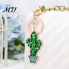 Anti-oxidation Metal Keychain Sparkling Rhinestones Inlaid Cactus Design Pendant Enamel Oil Red Keyring Drip Process Smooth Edges Spring