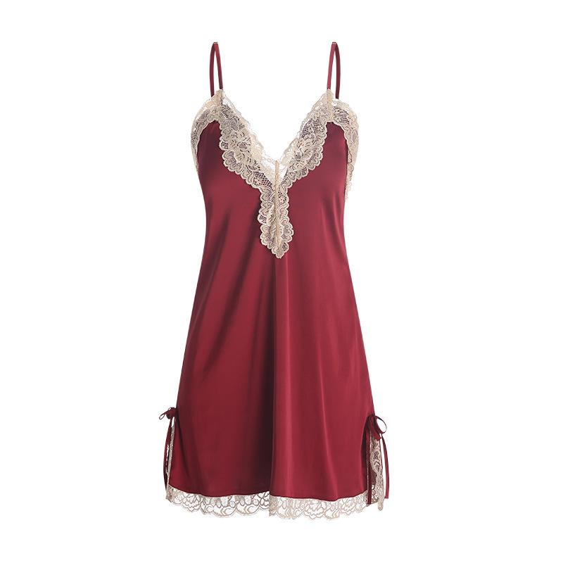 Women's Lace Push Up Padded Backless Cami Sleep Dress with Tie Robe Lounge Set
