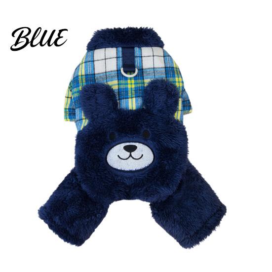 Leash Ring Dog Clothing Fuzzy Bear Jumpsuit Cute Plaid Outfit