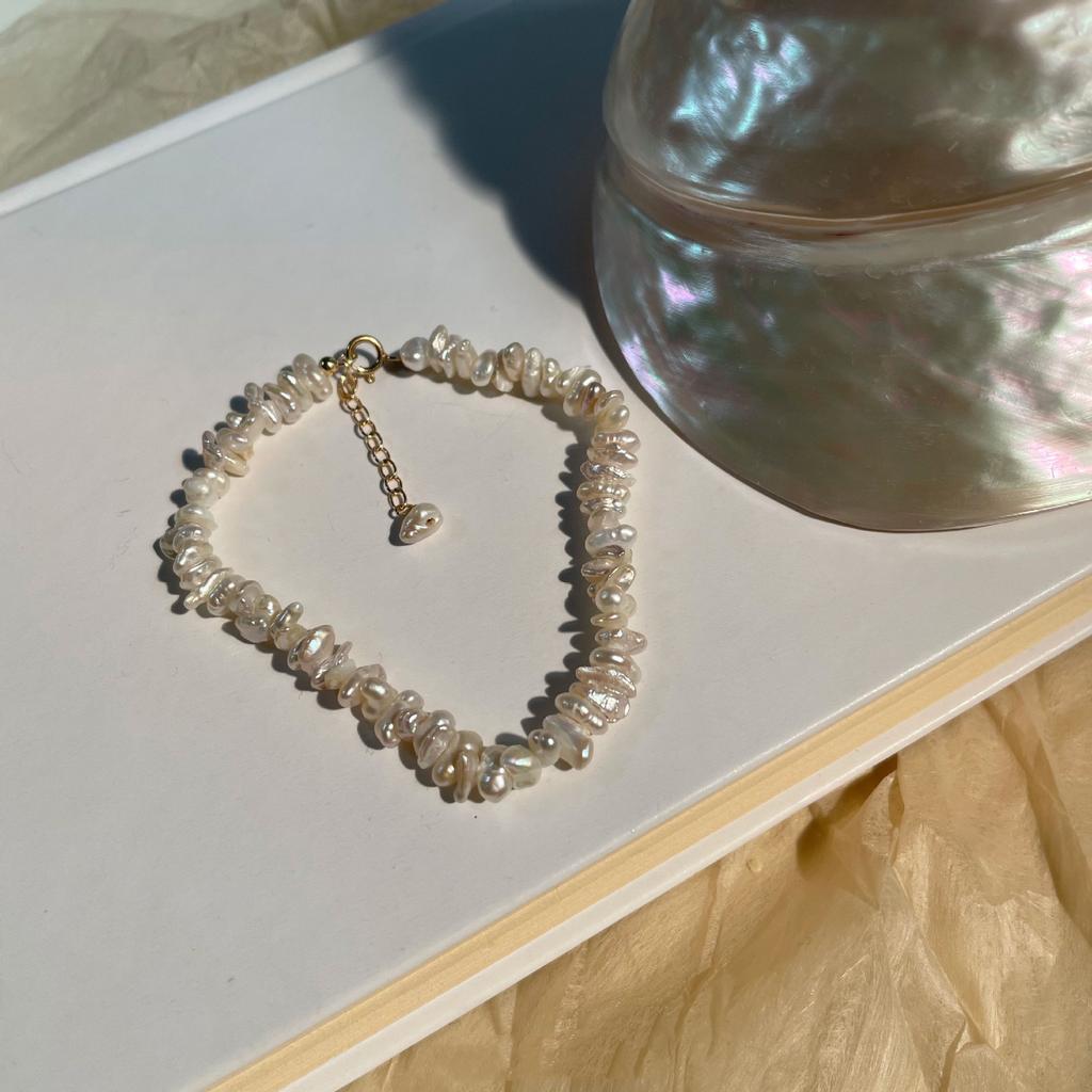 Baroque Special-Shaped Freshwater Pearl Necklace Stacked Hole Small Petal Bead Bracelet Irregular Broken Rice Pearl Collarbone Chain