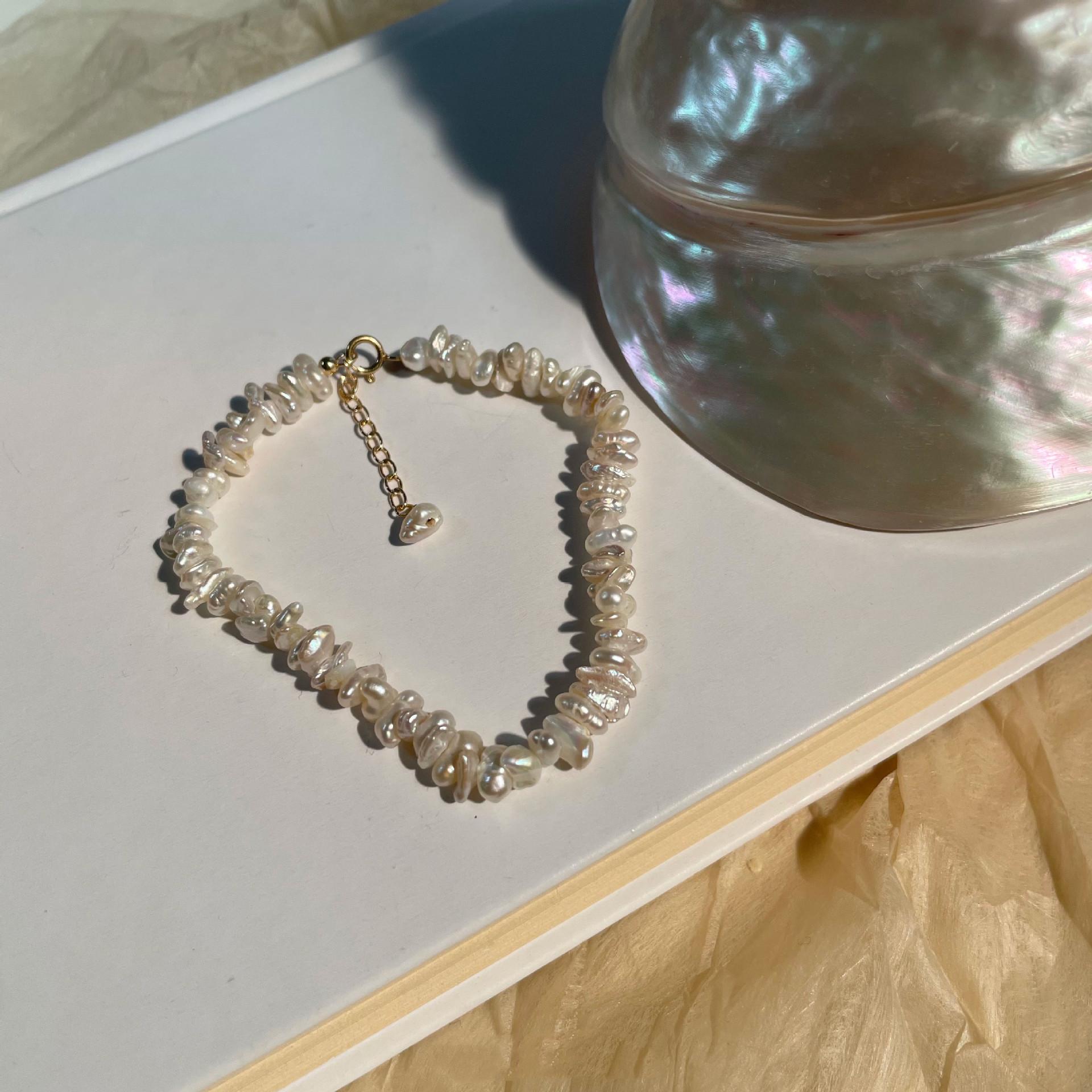 

Baroque Special-Shaped Freshwater Pearl Necklace Stacked Hole Small Petal Bead Bracelet Irregular Broken Rice Pearl Collarbone Chain