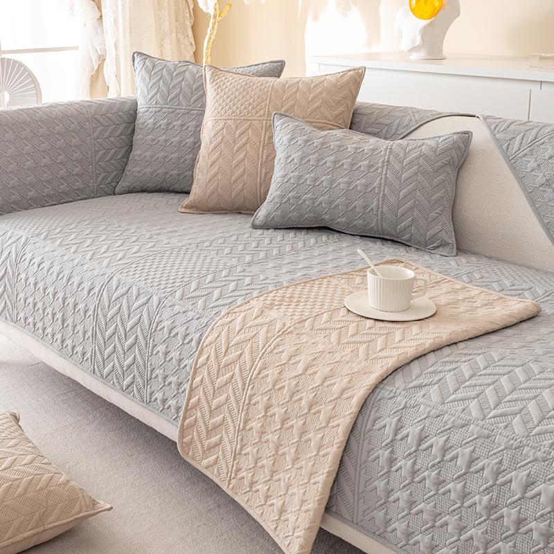 Sofakissen aus gewaschenem Baumwollstoff, neue Vier-Jahreszeiten-Universal-Anti-Rutsch-Sitzkissen, cremefarbener Sofabezug, Bezugsstoff