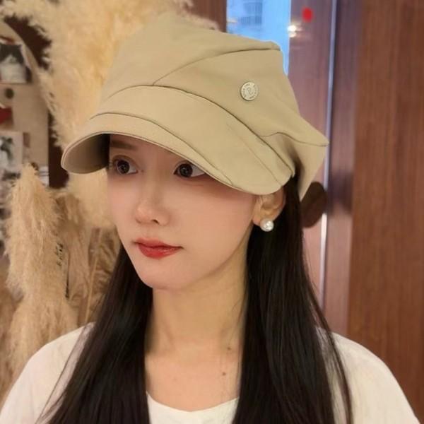 Japanese and Korean British Style Hat Women's Pleated Small Octagonal Hat Simple Spring and Autumn Painter's Hat Versatile Peaked Hat