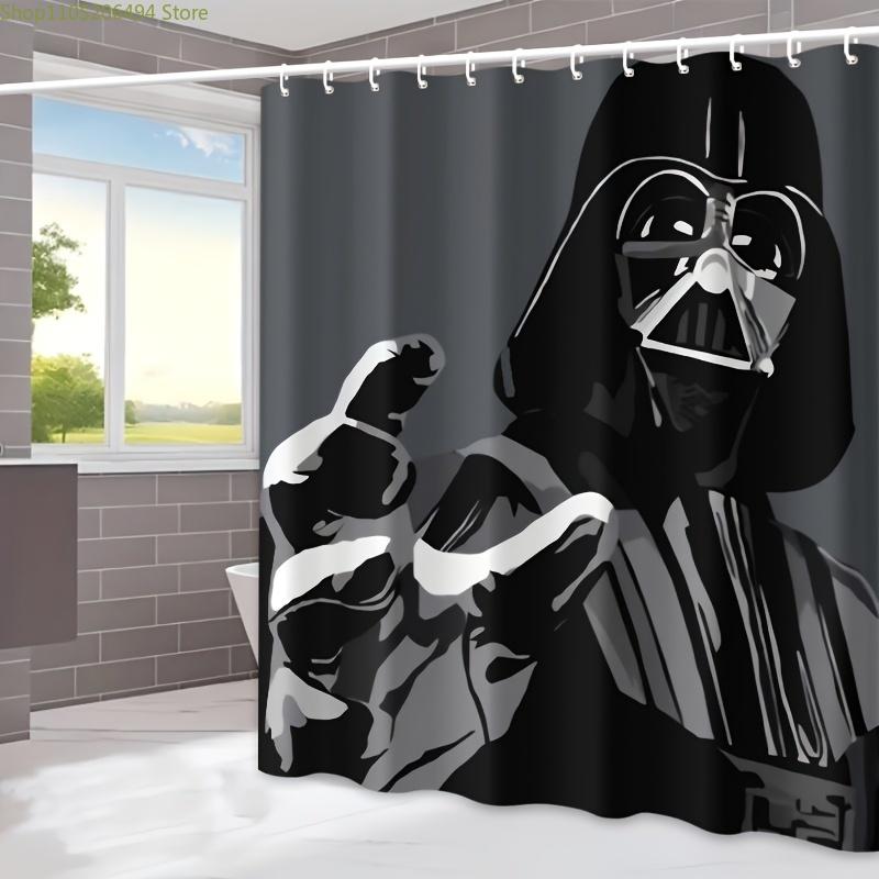 1pc Superhero Shower Curtain with Hooks - Black and White Cartoon Design, Polyester, Machine Washable, Ideal for Bathroom Deco