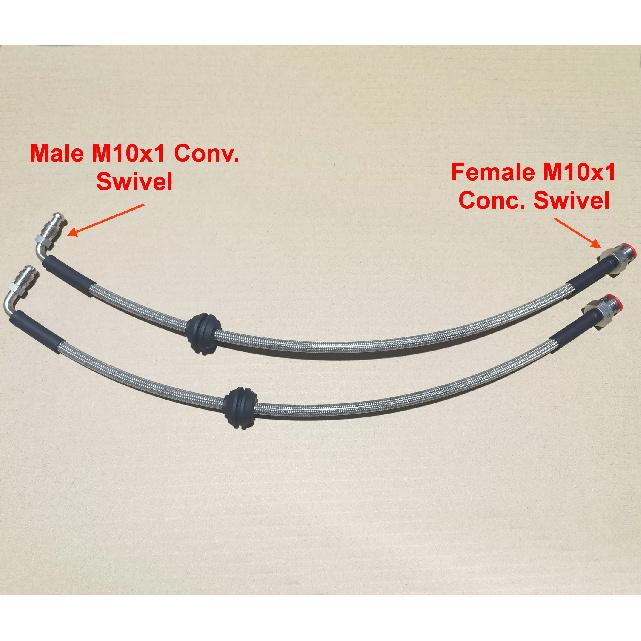1 Pair Female M10x1 Conc Swivel + Male M10x1 Conv Swivel 90 Degree Stainless Braided Brake Hose Line For Racing Cars ATV UTV