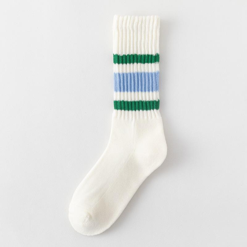 Trendy Japanese Thick Striped Slouch Socks - Retro Towel Bottom Mid-Calf Style for Men & Women