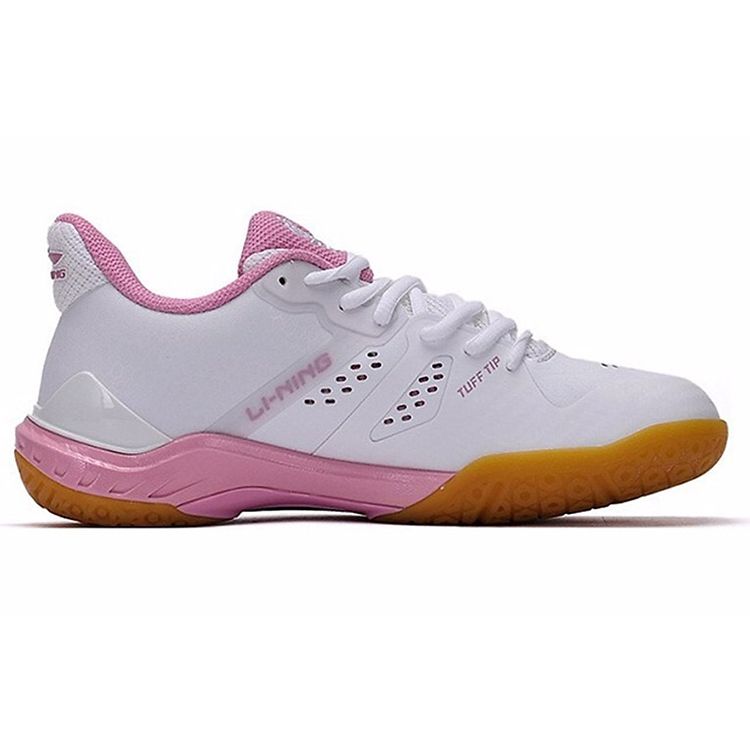 Li Ning Cool Shark EVA Rubber Cushioning Shock Absorption Breathable Wear-Resistant Non-Slip Low-Top Badminton Shoes Women Shoes Pink White AYAR034-2