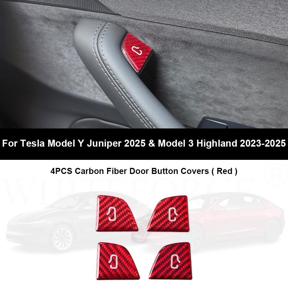For Tesla Model Y Juniper 2025 Carbon Fiber Door Switch Button Trim Stickers Model 3 Highland Open Door Button Sticker Accessory