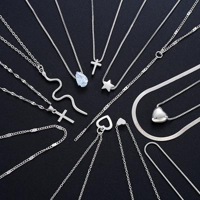 Pendant Necklaces For Women Simple Metal Star Heart Crystal Snack Chain Necklace Fashion Jewelry