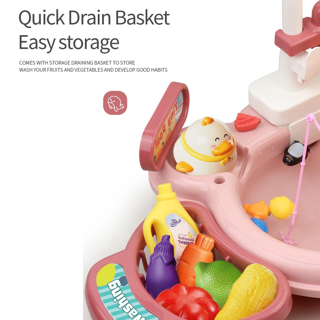 Lavello giocattolo multifunzione per bambini piccoli 2 in 1, giocattoli da cucina, lavastoviglie elettrica con acqua corrente, finta