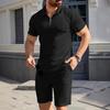 Men's sports and leisure suit Summer knitted short-sleeved shorts two-piece set men's short-sleeved lapel polo shirt suit