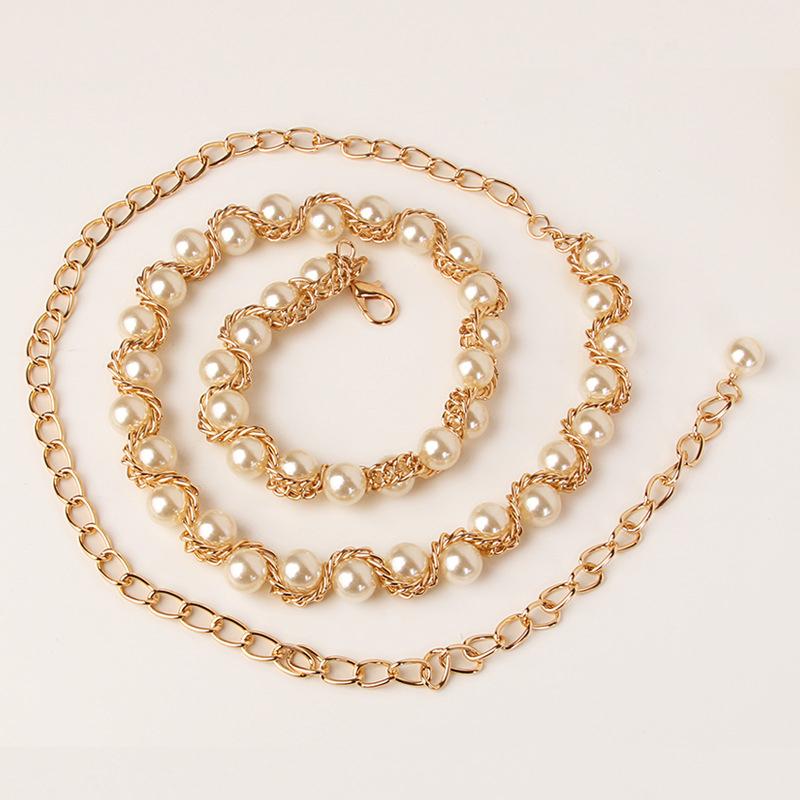 Cintura regolabile con perle e catene metalliche per donna