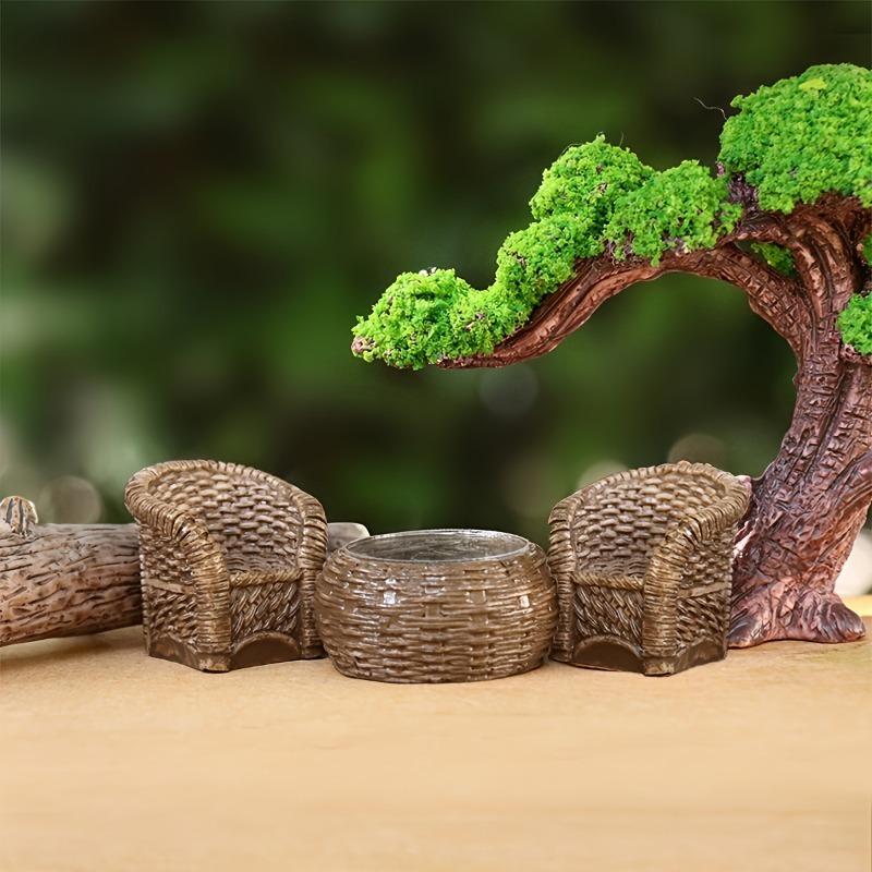 Bamboo Woven Furniture Resin Ornaments Handicrafts Creative Home Decor Accessories 1 Table+4 Chairs