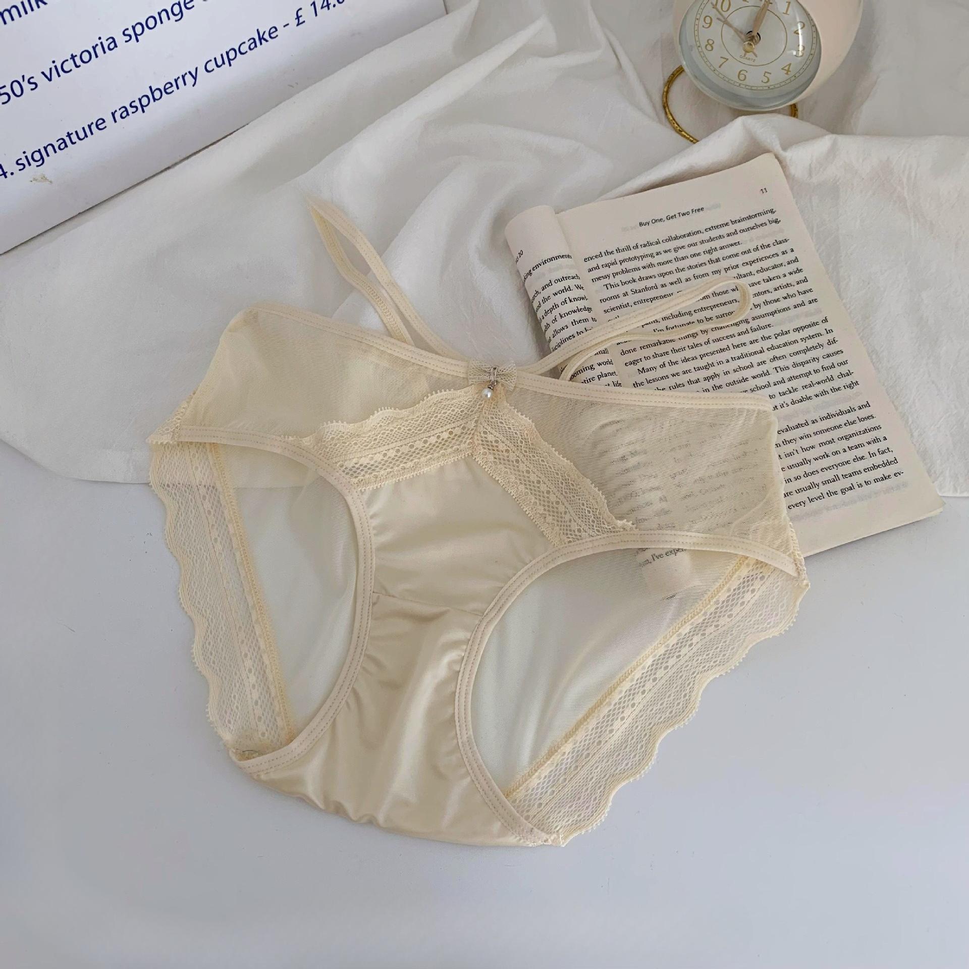 

Женские весенне-осенние сексуальные кружевные трусики с перекрестными бретельками, дышащей сеткой и хлопковой ластовицей XL белый/шампанского