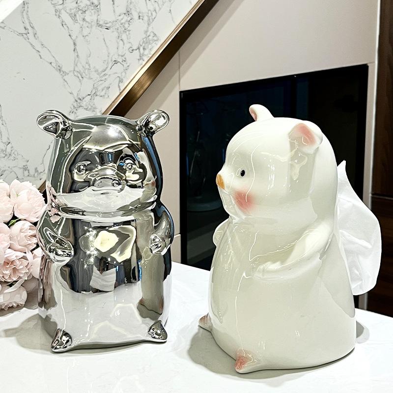 Silver Rabbit Ceramic Tissue Box Ornament Napkin Box Tissue Holder Paper Boxes Tissues Storage Box Organizer Decoration Crafts