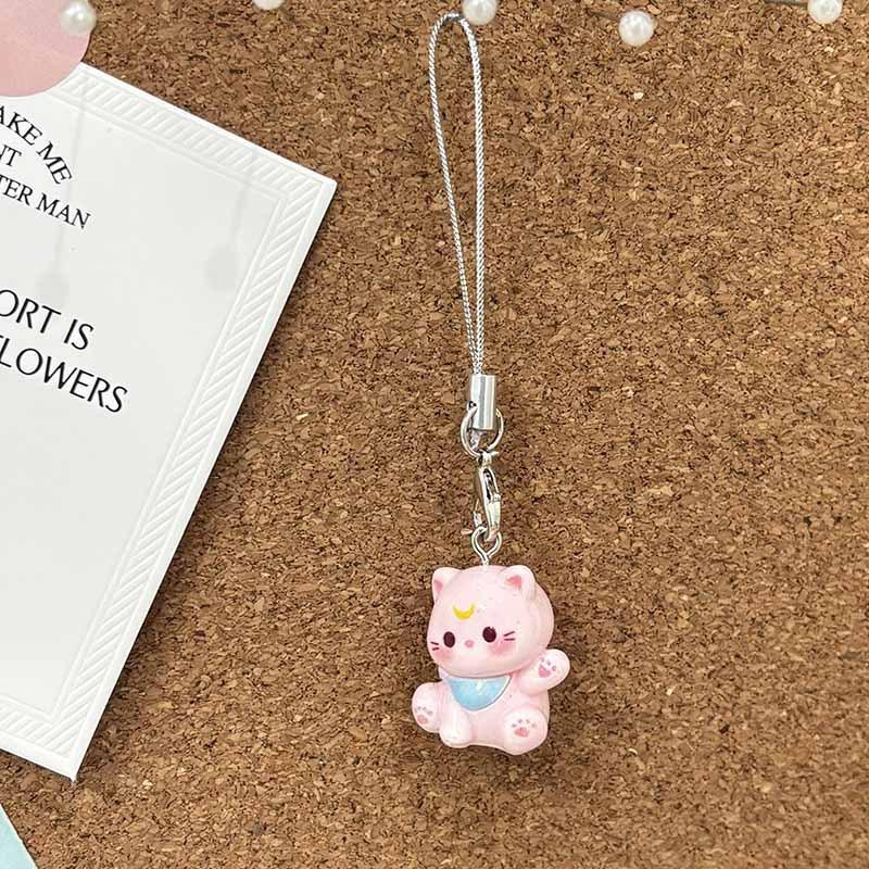 New Cartoon Kitten Mobile Phone Chain  Cute Resin Keychain  Girl Student Bag Pendant  Couple and Best Friend Gift