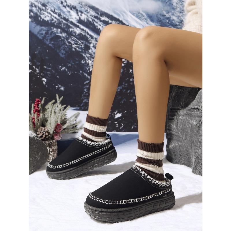 2025 Winter Platform Cotton Slippers Women's Plus Size Muffins Fleece Warm Lace Lazy Toe Slippers