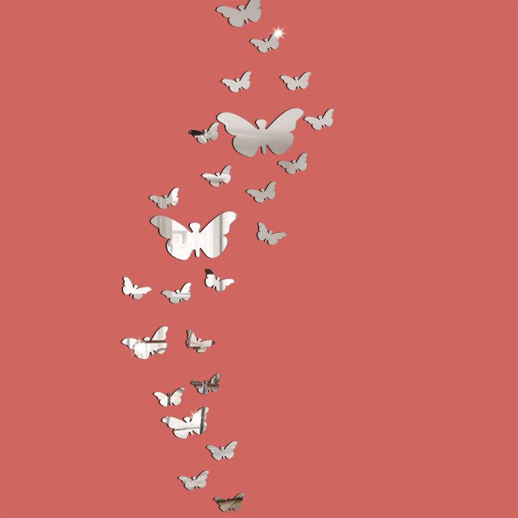 

30 шт./компл. Современные 3D зеркальные акриловые бабочки для украшения дома DIY художественные настенные наклейки серебряный