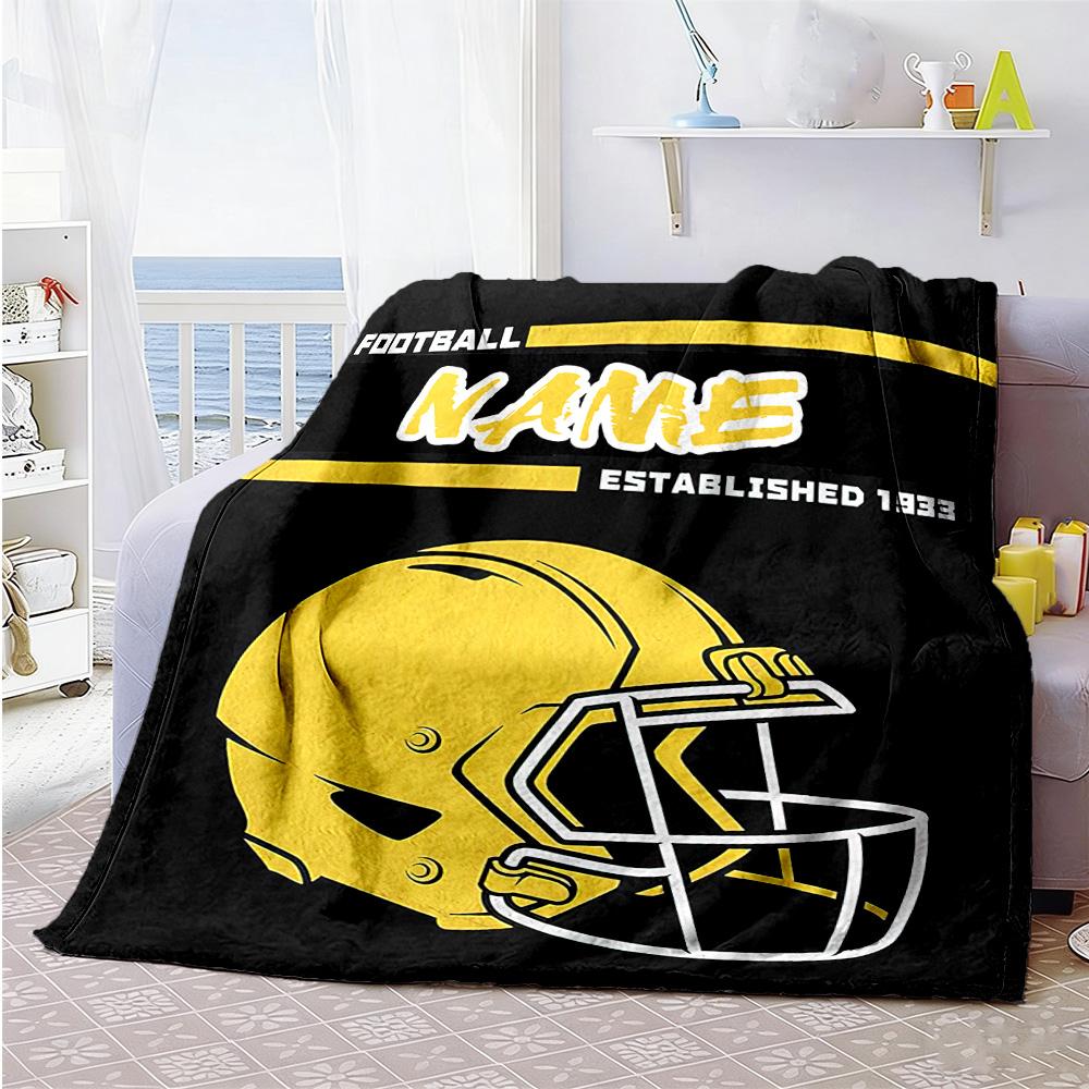Yellow Football Cap Customize Text Blanket Multi-purpose Personalized Blanket Ultra-Soft Suitable for Livingroom Seaside Couch Nap