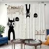 2pcs Medieval Abstract Cat Kitchen Curtains Tiers Funny Cute Animal Bohemian Leaves Modern Minimalist Art Office Cafe LivingRoom