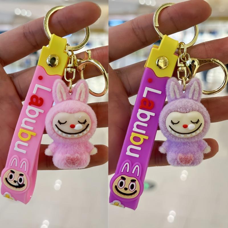 Cartoon Flocking Sitting Doll Keychain Phone Ornaments Bag Charms Pendant Gifts