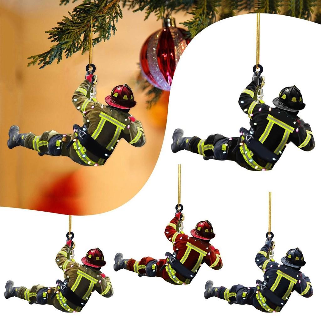 Christmas Acrylic Charming Firefighter Decoration For Tree And Colorful Car Accessory