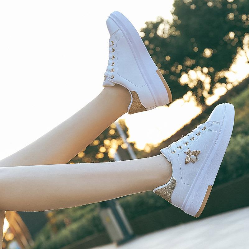 Autumn new leather waterproof student butterfly board shoes lace-up