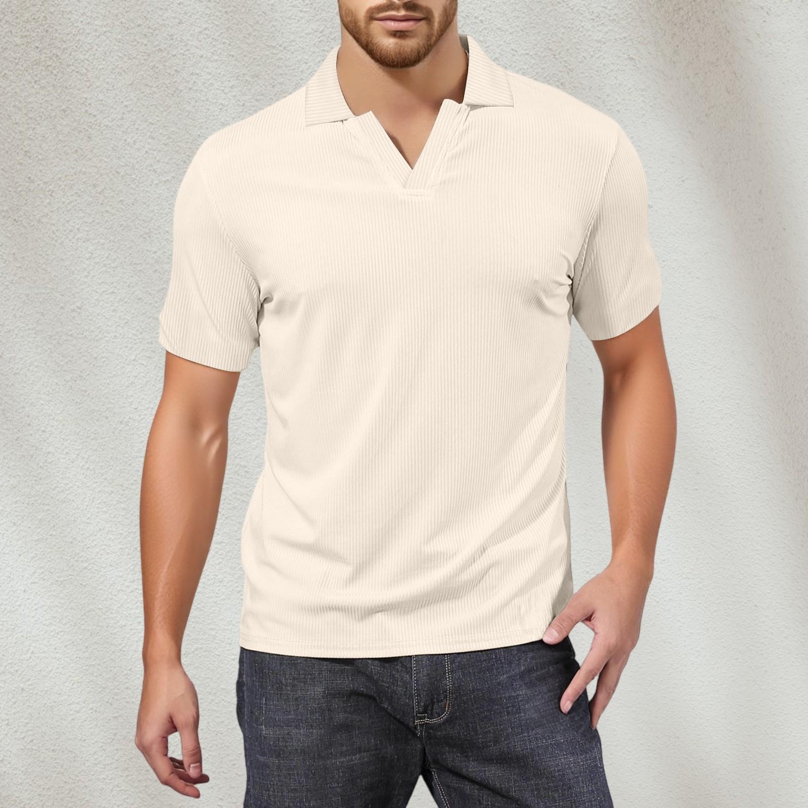 

Чоловічий топ з V-подібним вирізом, з короткими рукавами, текстурованим коміром, футболка для гольфу L бежевий