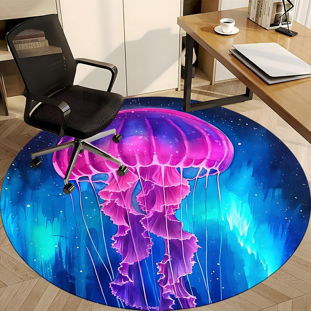 1pc Jellyfish Cosmic Office Round Area Rug, Mat Suitable For Office, Under Office Chairs Bedroom Living Room Home Decor, Room Deco