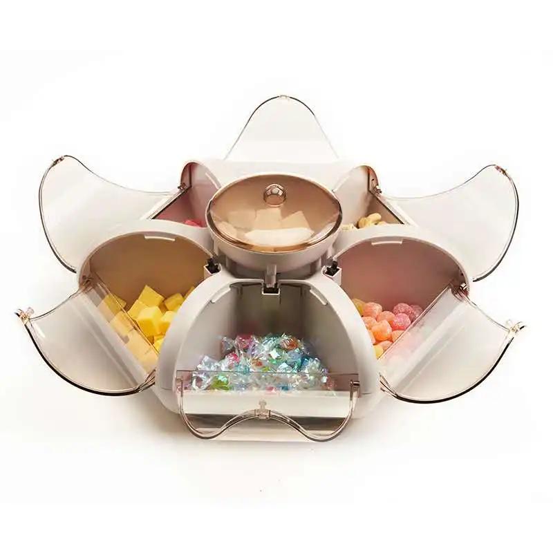 

Lotus Fruit Box Petal Candy Box Creative Dried Fruit and Melon Seed Tray Partition with Lid Home Press Type Snack Storage Box