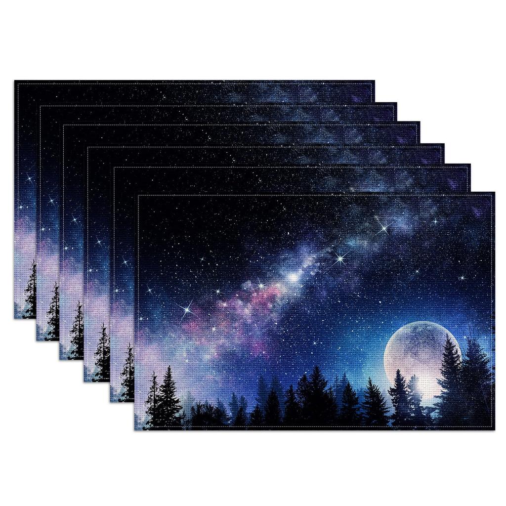 Highland Cow Placemats Set of 6,12x18 Inch Watercolor Floral Linen Place Mat Washable Stain Resistant Table Mats