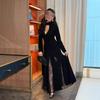 Spring Summer New Women's European American Dress, Crew Neck Patchwork Lace Long Sleeve Slim Fit Vintage Elegant Dress