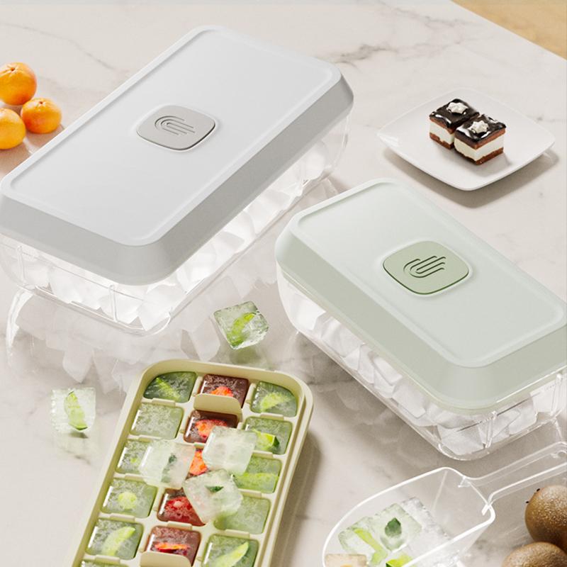 Forma na 18/32 kostek ledu s víkem, lopatkou a úložným boxem, vyjmutí jedním kliknutím, výrobník ledu, DIY, koktejlové nástroje na whisky