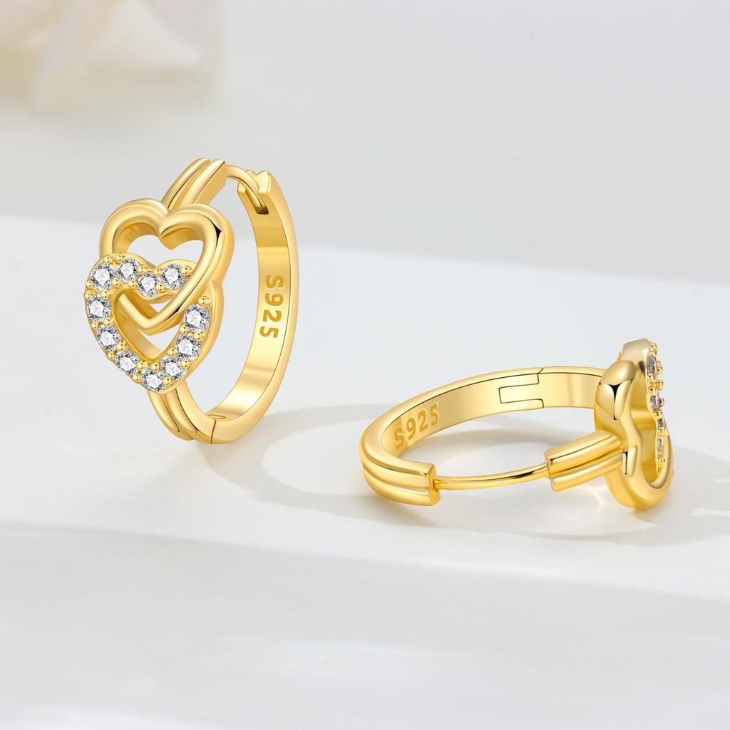 S925 Sterling Silver 18K Gold Double Heart Earrings Hoop Earrings Women Jewelry Original Trendy Anniversary Gifts