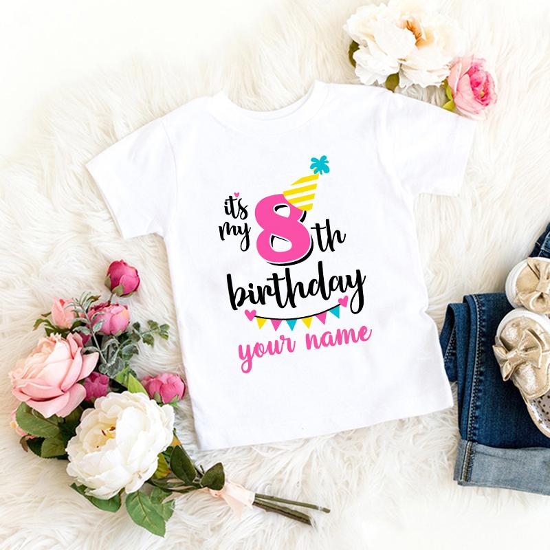 Personalized Girl Birthday Cartoon T Shirt for Girls Tshirt Number 1 2 3 4 5 6 7 8 Graphic Kids Clothes Birthday Party Outfits