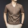 Short Sleeve Men'S Ice Silk Thin V-Neck Casual T-Shirt Medium Blue Polo Bottom Shirt