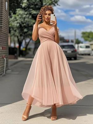New Women's Ready-to-Wear Slim Fit A-Line Dress Solid Color Party Evening Cocktail Gown